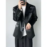 Mens Crocodile Pattern Lambskin Leather Suit Jacket Casual Outwear Two Button