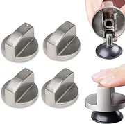 YANWANDEFA 4 Pcs 8MM Silver Gas Hob Knobs - Universal Stainless Steel Replacement for Kitchen Cooker, Stove, Oven, Cooktop