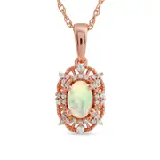 Oval Opal and 0.1 CT. T.W. Natural Diamond Bead Frame Sunburst Pendant in 10K Rose Gold