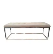 Luxury Beige Velvet Ottoman with Silver Leg