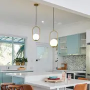 Modern Art Deco Opal Glass Ball Pendant Light in Black or Brass