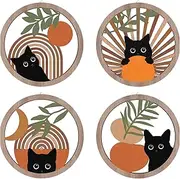 Cat Bathroom Wall Art, 4 Sets Mid Century Bohemian Signs, Farmhouse Geometric Hangings, Aesthetic Bedroom Decoration, Animal Artwork for Nursery Offices