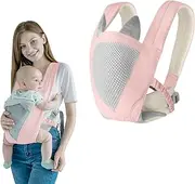 Huifen Baby Carrier, Shoulder Strap Grid Breathable Infant Sling Butterfly Buckle Stretchy Adjustable Front Facing, All Position Backpack for 3-36 Month Baby to Toddler Girl and Boy 7-40 lbs (Pink)