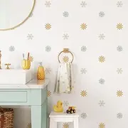 QUCHENG Daisy Wall Decals Boho Girls Bedroom Floral Stickers Removable Decor Nursery Kids Room Vinyl Murals DIY Cute Decorations 6 Sheets