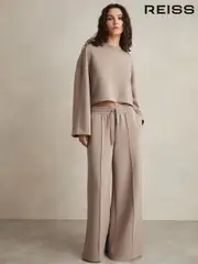 Reiss Taupe Freya Interlock Wide-Leg Drawstring Joggers (F40797) | $265