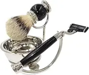 BXFGJCHH, Razor Holder Practical Men's Razor Brush Stand，Fashion 4 in 1 Black Enamel Razor Gift Set，Male Badger Hair Mug Bowl Shaving Brush Holder,Shaving Razor Holders