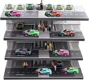 1/64 Scale Diecast Toy Car Storage and Collection, Parking Garage Diorama with Elevator, Display Case for Toys Model Cars, Freestanding Storage with 4 Levels 26 Spots Maximum 42 Cars
