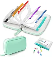 Timueetech Water-Proof Pill Organizer Bag（IPX4）, Pill Loose-Leaf Storage Bag with 7 '6#' Pouches, Portable Travel Medicine Bag， Zippered Reusable Pill Pouches (B-G-QC-7)
