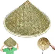 [Huraoerrrr] Chinese Hat, 14 Inch Conical Bamboo Sun Protection Rain Cap with Adjustable Rope for Outdoor Fishing, Light Green
