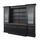 Hampton Style Buffet Sideboard and Glass Hutch Open Bookcase in Black