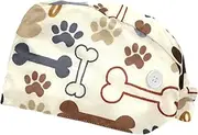 [WOSHJIUK] Working Hat 2 Pack Scrub Caps for Women,Colorful Dogs Bones Paws,Tie Back Cap Adjustable Scrub Hat