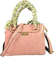 [Shireen] Crocodile Textured Satchel Bag Women With Printed Scarf Top-Handle | Long Adjustable Strap Handbag For Ladies