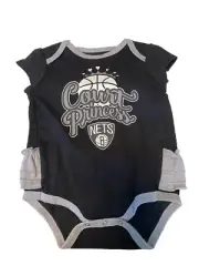 NBA 3 Piece Romper outfit 3-6 Baby Girl Brooklyn Nets BasketBall Black Gray New
