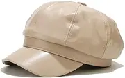 [Sydbecs] PU Newsboy Caps for Women Solid Color Paperboy Hat Cabbie Painter Cap
