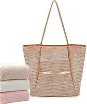 [Generic] Mesh Bag for Beach | Lightweight Mesh Tote Pool Bags - Foldable Beach Toy Bags with Handle, Large Capacity for Swimming, Travel, Beach