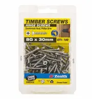 Zenith TIMBER SCREW HINGE Countersunk PHILLIPS Drive CHROME PLATED 8Gx30mm 100pc