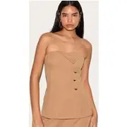 Tall Sand Fold Over Detail Tailored Bandeau Top, Sand