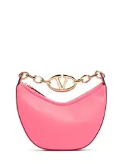 VALENTINO GARAVANI Vlogo Moon Mini Camelia Pink Leather Hobo Bag New