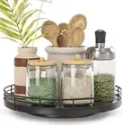 9" Oak Wood Lazy Susan, Black, Rotating Tray for Kitchen & Table Decor