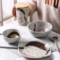 在飛比找ETMall東森購物網優惠-日式創意家用陶瓷餐具套裝手繪釉下彩親子情侶碗盤大杯子手工禮品
