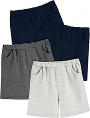 [Fulako] Boys Shorts 4-Pack Toddler Baby Pull on Short Casual Athletic Jogger Elastic Waistband Quick Dry Knit Shorts