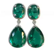 Angelina Jolie Simulated Emerald Moissanite Dangle Drop Earrings 14k White Gold