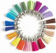 Fabselection Keychain Tassels, Better Jonny 20 Colors Silver Cap Leather Tassel Mini Colored Tassel Crafts Tassels with Loop for DIY Jewelry Making Bookmarks （100PCS）