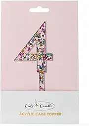 Cake & Candle Number 4 Rainbow Glitter Cake Topper