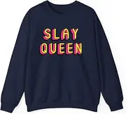 [Generic] Slay Queen Vintage Retro Feminist Nostalgic Vibe Sweatshirt for Adults Crew Neck Long Sleeve Pullover