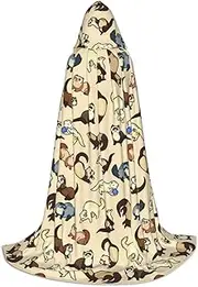 SKKNT Hairy Ferret Print Halloween Hooded Cloak Full Length Cape With Hood For Men And Women For Carnival