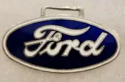 Automobilia: Vintage Ford Logotype Cloisonne Watch/ Keychain Fob -Blue and White