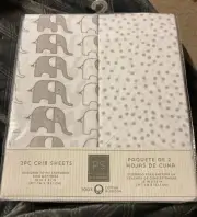 **ELEPHANTS & DOTS•• The Peanut Shell 2 Piece 100% Cotton Crib Sheets 28"x52"