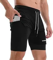 [Qingeer] 2-in-1 Men Running Shorts with Towel Loop Quick Dry Exercise Shorts with Pockets for Training Gym Workout