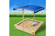 Keezi Kids Sandpit Wooden Sandbox Sand Pit with Canopy Bench Seat Toys 101cm
