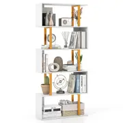 Giantex 5-Tier S-Shaped Geometric Bookcase w/Metal Frame Decorative Storage Bookshelf
