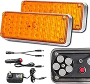 Upgraded 2pcs Magnetic Strobe Flashing Hazard Amber beacon Lights for Trucks Trailer Vehicles Wireless Portable 42 LED Trailer Tail Plow Marker Warning Rechargeable Overside Road Light 5 Patterns