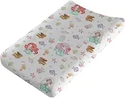 Watercolor Mermaids Changing Pad Covers Ocean Animals Fish Sea Horse Jellyfish Conch Coral Diaper Change Table Sheets for Boy Girl Soft Breathable Stretch Baby Change Table Pad Mats Covers 32''x16''