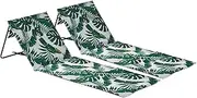 Harbour Housewares Folding Beach Sun Lounger - Banana Leaf - Pack of 2 - Foldable Canvas Beach Mat Lounger Portable Garden Sunlounger Mat with Backrest for Garden, Camping, Festivals