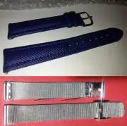 Set of 2 Elegant Watch Bands Textured Denim Leather & Steel Mesh 18mm Only
