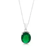 Sterling Silver Oval Created Emerald Pendant