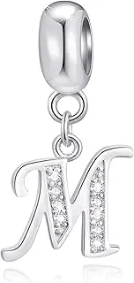 [GLOWDAS] 26 Letters Charms Initial A-Z Alphable Pendant Beads, fit European DIY Bracelet, 925 Sterling Silver Dangle Letter with CZ Charms, Gifts for Happy Mothers Day/Family/Friends