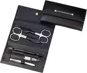 Sonnenschein by Hans Kniebes Manicure Set 5 Pieces - Nail Scissors, Cuticle Scissors, File, Tweezers, Hoof Stick - Nail Care Set Manicure Case Made of Nappa Lambskin Leather Black
