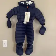 Save The Duck Storm Hooded Jumpsuit Snowsuit Mittens & Shoes 6 - 9 Months Blue
