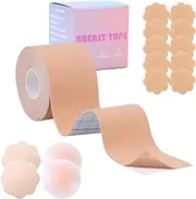 [TuoYi] 13 Pieces Boob Tape Kit, Boobtape for Breast Lift with Petals and Covers, Breathable Sticky Adhesive Bra Tape for Large Breasts A-G Cup Beige