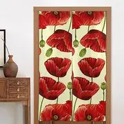 BAFAFA Red Poppy Flower Printed Door Curtain Noren Doorway Divider Door Window Curtains Patio Door Doorway Panel Japanese Curtain - 34 X 56 in