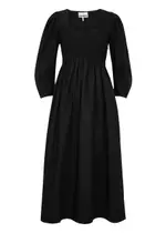 Ganni Smocked Cotton-poplin Midi Dress - Black - 36 (UK8 / S) 36 (UK8 / S)