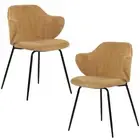 Set of 2 Dining Chairs Corduroy Cord Fabric with Metal Legs in Mustard Yellow