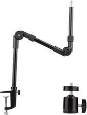 ST-01 Flexible Foldable Desk Mount Stand Metal Bracket with 1/4 Inch Screw Ballhead Adapter 3kg Load Capacity for Fill Light LED Ring Light Webcam Camera Smartphone
