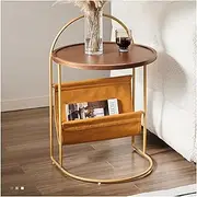 Side Table End Table, Metal Nightstand, Sofa Side Snack Table, Coffee Round Table with Detachable PU Storage Basket Bag, Small Side Table for Living Room Bedroom End Tables Living Room