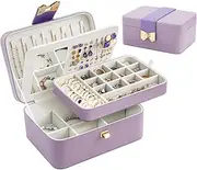 Lolalet 2 Layer Jewelry Box for Teen Girls & Young Women, Jewelry Organizer Case with Round Clasp and Mirror for Earrings Rings Necklaces Storage, Gift Idea -Purple